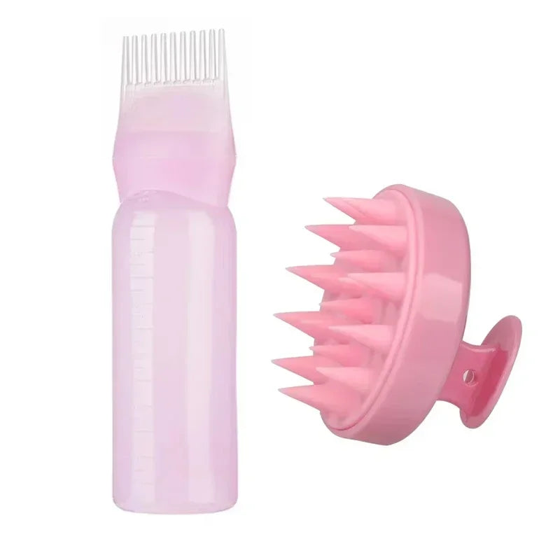 2Pcs/Set Silicone Hair Comb with Root Comb Applicator Bottle Set Hair Oil Applicator Shampoo Brush Tint Salon Hair Styling Tools