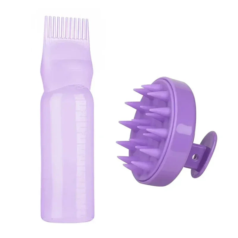 2Pcs/Set Silicone Hair Comb with Root Comb Applicator Bottle Set Hair Oil Applicator Shampoo Brush Tint Salon Hair Styling Tools