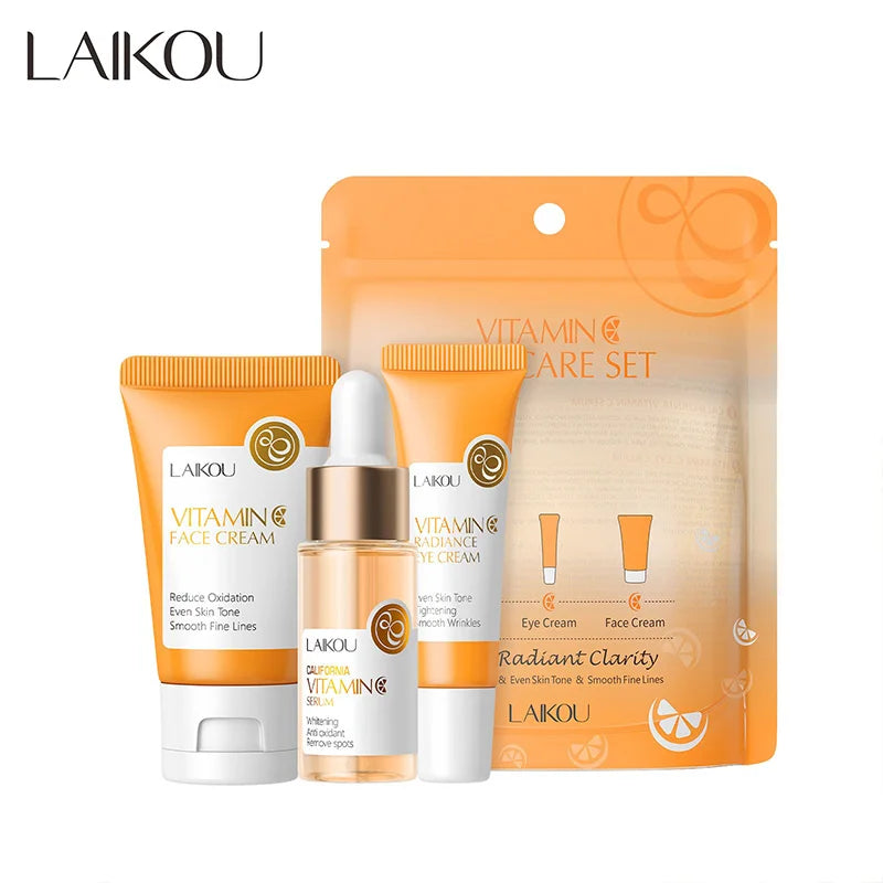 LAIKOU Vitamin C Series Skin Care Product Set 5-piece Moisturizing Skin Care Set Cleanser Toner Essence Eye Cream and Face Cream