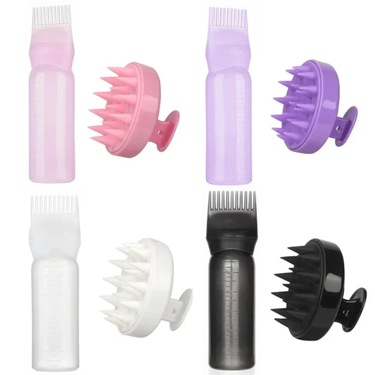 2Pcs/Set Silicone Hair Comb with Root Comb Applicator Bottle Set Hair Oil Applicator Shampoo Brush Tint Salon Hair Styling Tools