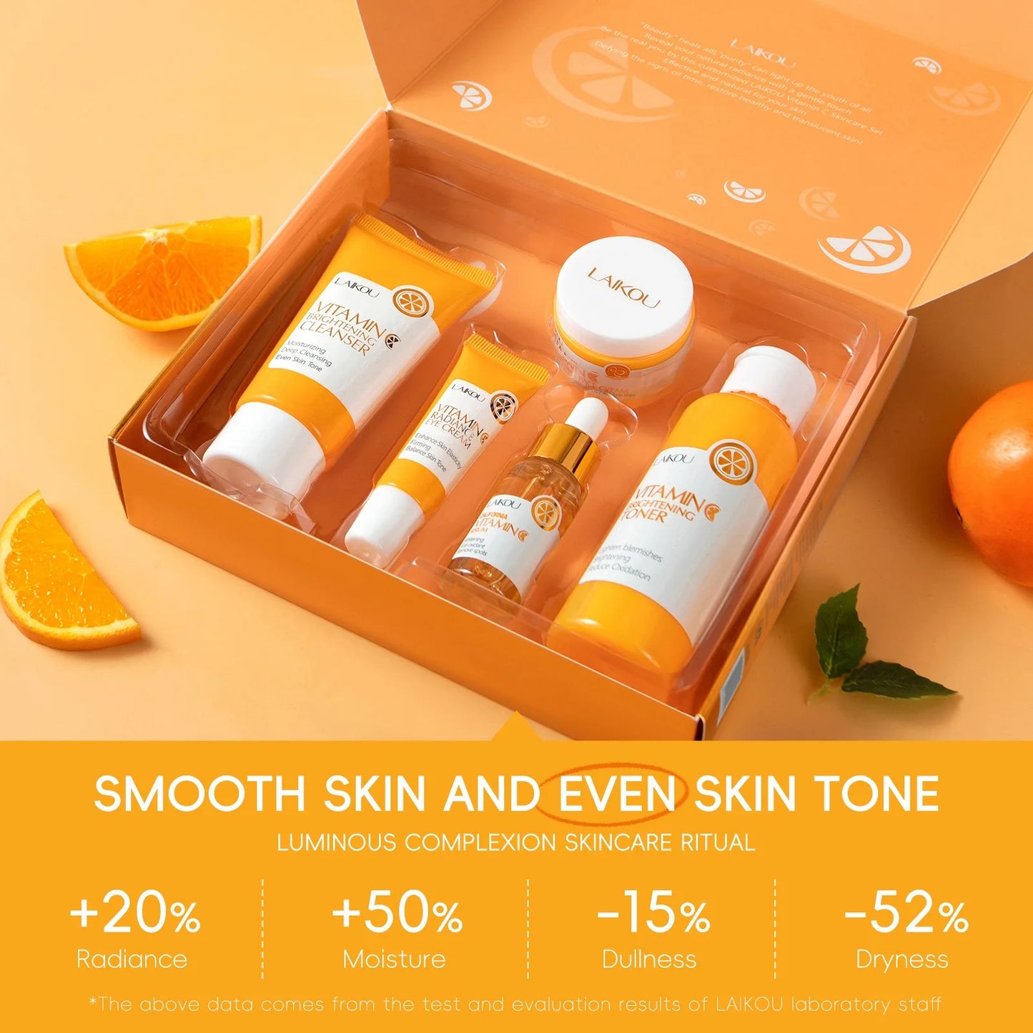 LAIKOU Vitamin C Series Skin Care Product Set 5-piece Moisturizing Skin Care Set Cleanser Toner Essence Eye Cream and Face Cream