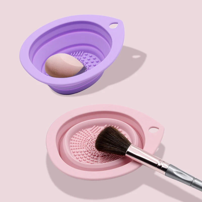 Foldable Silicone Makeup Brush Cleaner Cosmetic Puff Cleaning Bowl Eyeshadow Brushes Washing Soft Mat Beauty Tools Scrubber Box