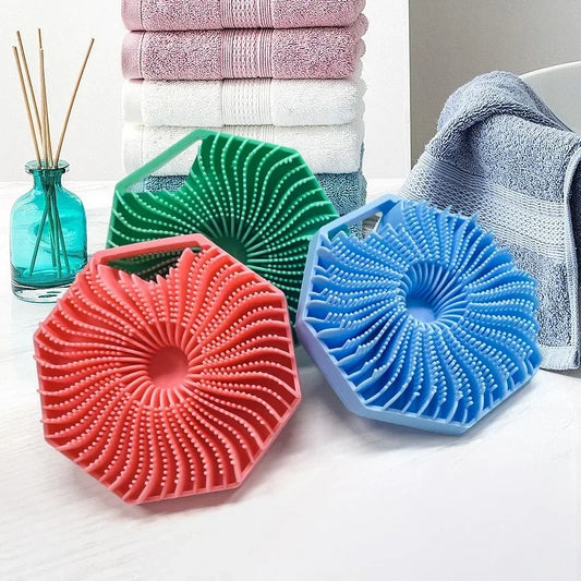 Soft Silicone Body Scrubber Bath Brush With Ergonomic Handle Portable Shower Massage Cleaning Exfoliating Home Tool