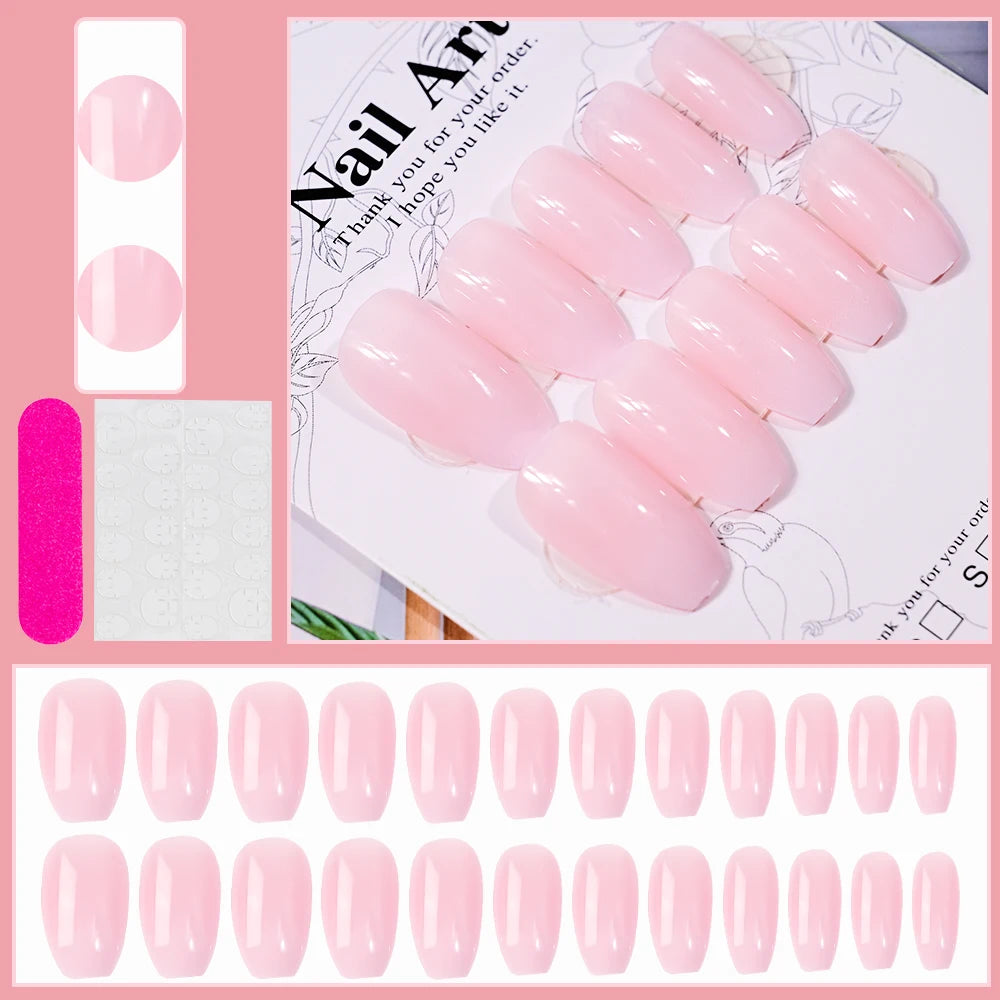 24pc Sweet Bow Knot Elegant French Press on Nails Long pink Almond Pearl Bows Fake Nails Full Cover Wearable False Nail for Girl