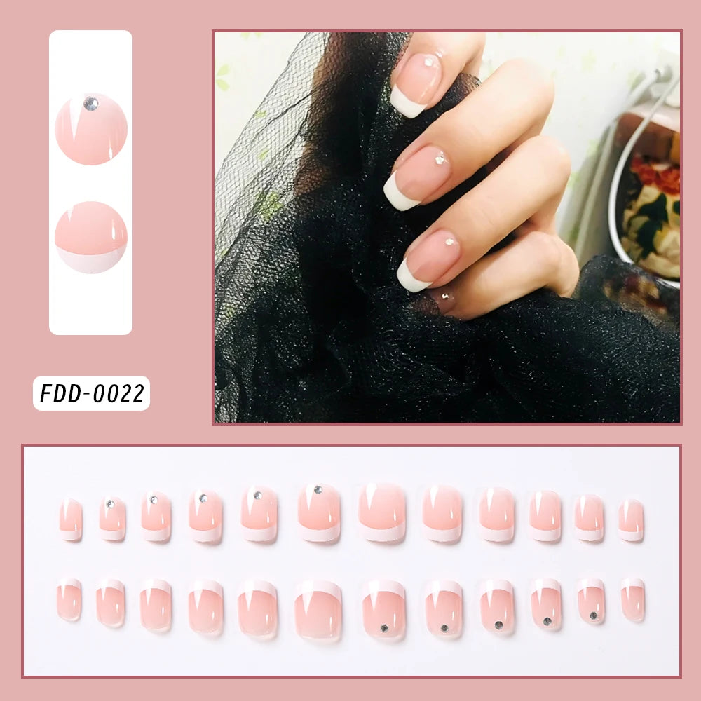 24pc Sweet Bow Knot Elegant French Press on Nails Long pink Almond Pearl Bows Fake Nails Full Cover Wearable False Nail for Girl