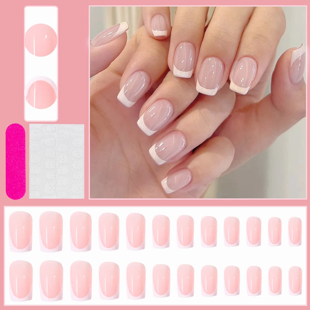 24pc Sweet Bow Knot Elegant French Press on Nails Long pink Almond Pearl Bows Fake Nails Full Cover Wearable False Nail for Girl