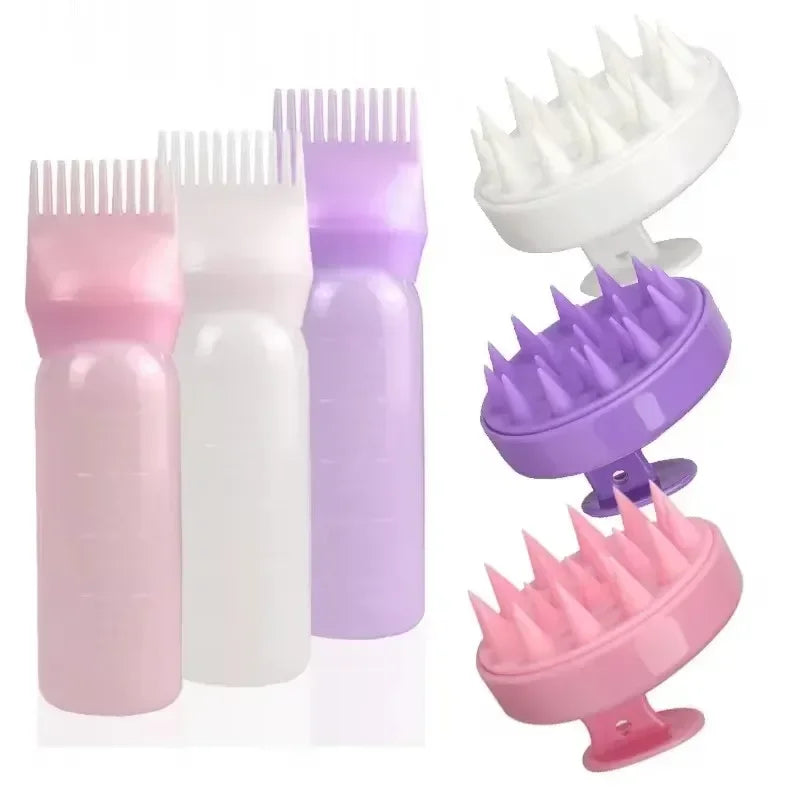 2Pcs/Set Silicone Hair Comb with Root Comb Applicator Bottle Set Hair Oil Applicator Shampoo Brush Tint Salon Hair Styling Tools