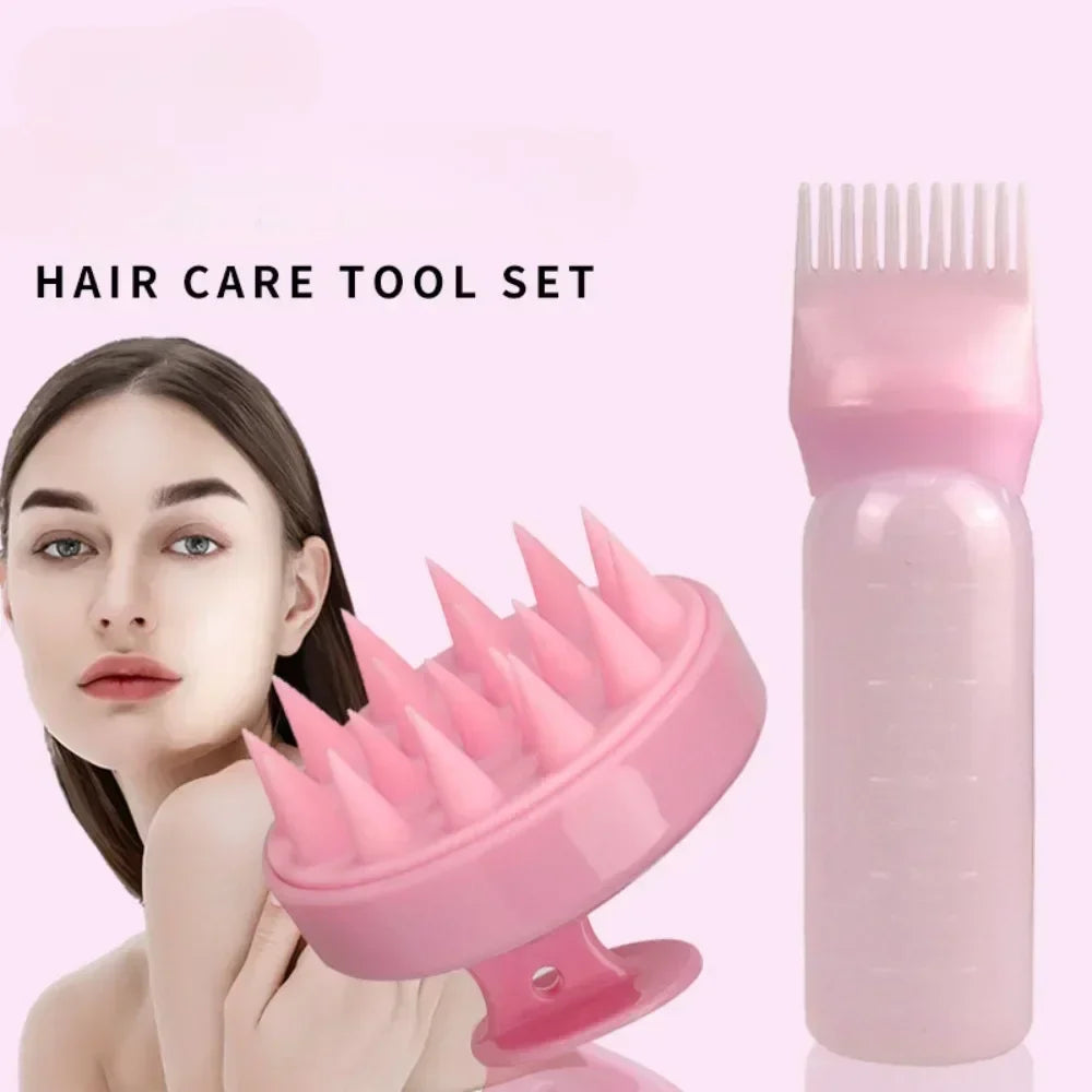 2Pcs/Set Silicone Hair Comb with Root Comb Applicator Bottle Set Hair Oil Applicator Shampoo Brush Tint Salon Hair Styling Tools