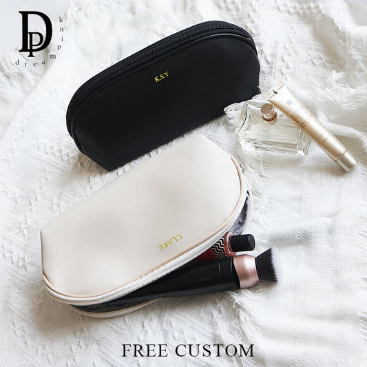 Custom Letters Travel Cosmetic Bag Engrave Initials Business Trip Make Up Brush Storage Bag Shell Zipper PU Leather Purse Pouch