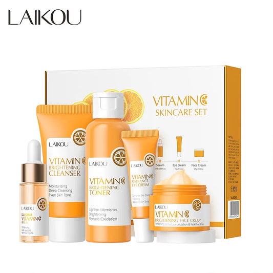 LAIKOU Vitamin C Series Skin Care Product Set 5-piece Moisturizing Skin Care Set Cleanser Toner Essence Eye Cream and Face Cream